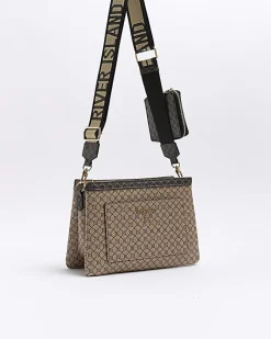 River Island monogram crossbody bag Brown Online