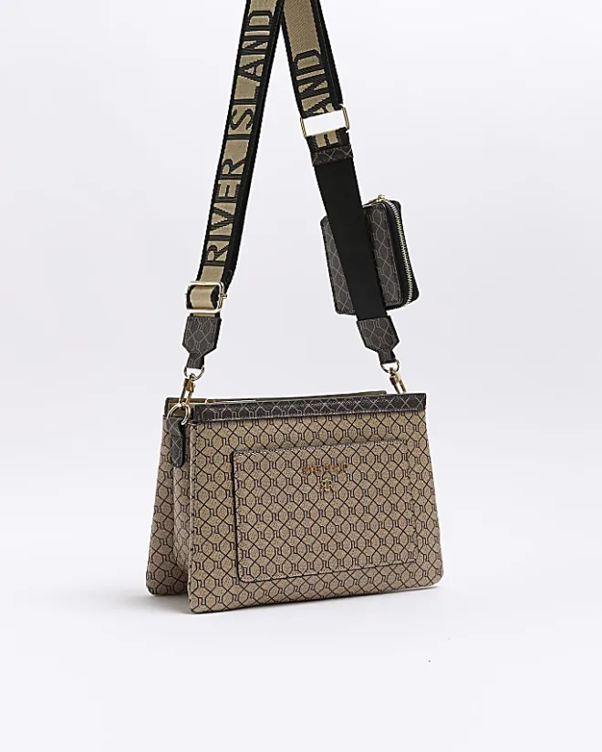 River Island monogram crossbody bag Brown Online