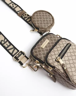 River Island monogram phone holder bag Brown Clearance