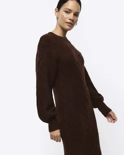 River Island plait jumper midi dress Brown Discount