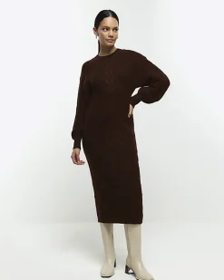 River Island plait jumper midi dress Brown Discount