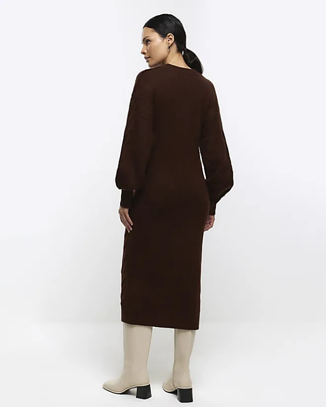 River Island plait jumper midi dress Brown Discount
