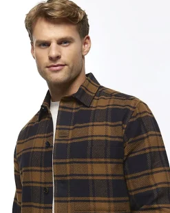 River Island regular fit check long sleeve shirt Brown Outlet