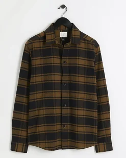 River Island regular fit check long sleeve shirt Brown Outlet