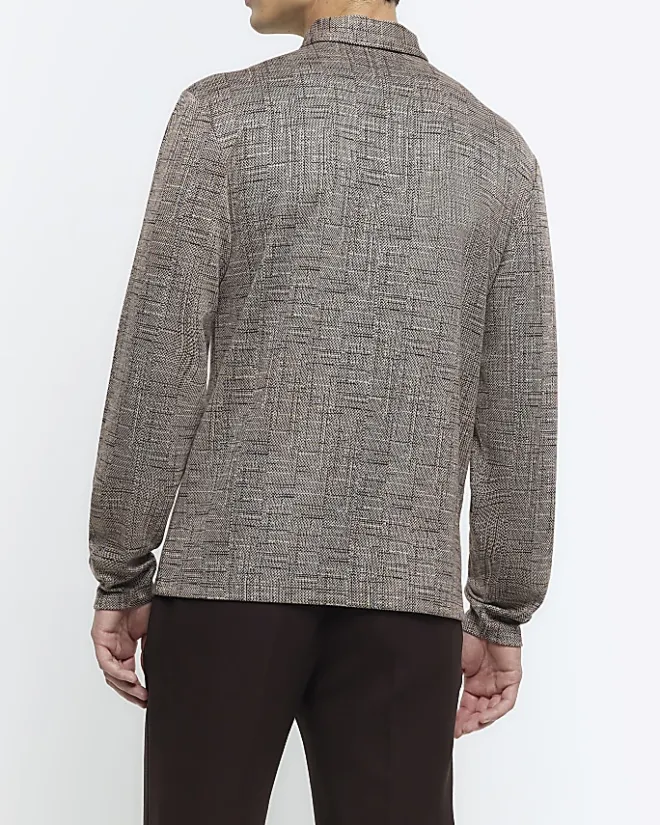 River Island regular fit cross hatch jacquard polo Brown Fashion