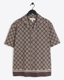 River Island regular fit geometric revere shirt Brown Clearance