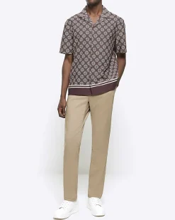 River Island regular fit geometric revere shirt Brown Clearance