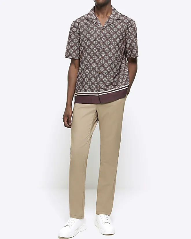 River Island regular fit geometric revere shirt Brown Clearance