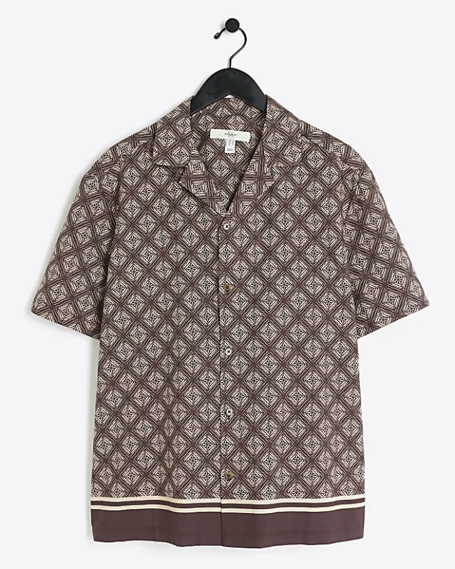 River Island regular fit geometric revere shirt Brown Clearance