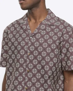 River Island regular fit geometric revere shirt Brown Clearance