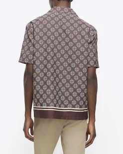River Island regular fit geometric revere shirt Brown Clearance