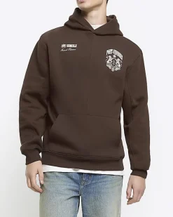 River Island regular fit graphic hoodie Brown Hot