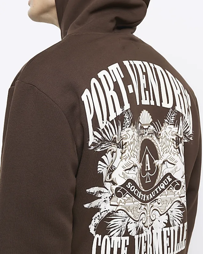 River Island regular fit graphic hoodie Brown Hot