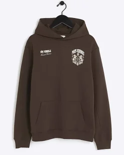 River Island regular fit graphic hoodie Brown Hot