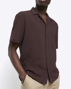 River Island regular fit seersucker revere shirt Brown Fashion