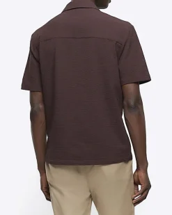 River Island regular fit seersucker revere shirt Brown Fashion