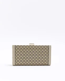 River Island RI monogram clip top purse Brown Discount