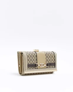 River Island RI monogram clip top purse Brown Discount