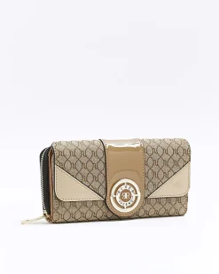 River Island RI monogram fold out purse Brown New