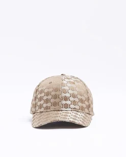 River Island RI monogram jacquard cap Brown Online