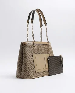 River Island RI monogram pocket tote bag Brown Best