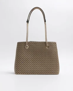 River Island RI monogram pocket tote bag Brown Best