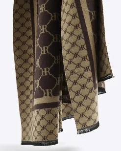River Island RI monogram scarf Brown Online