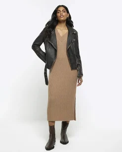 River Island rib jumper maxi dress Brown Discount