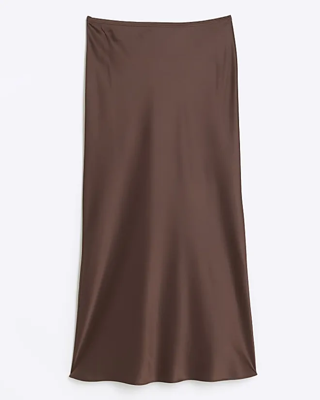 River Island satin midi skirt Brown Outlet