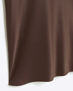 River Island satin midi skirt Brown Outlet