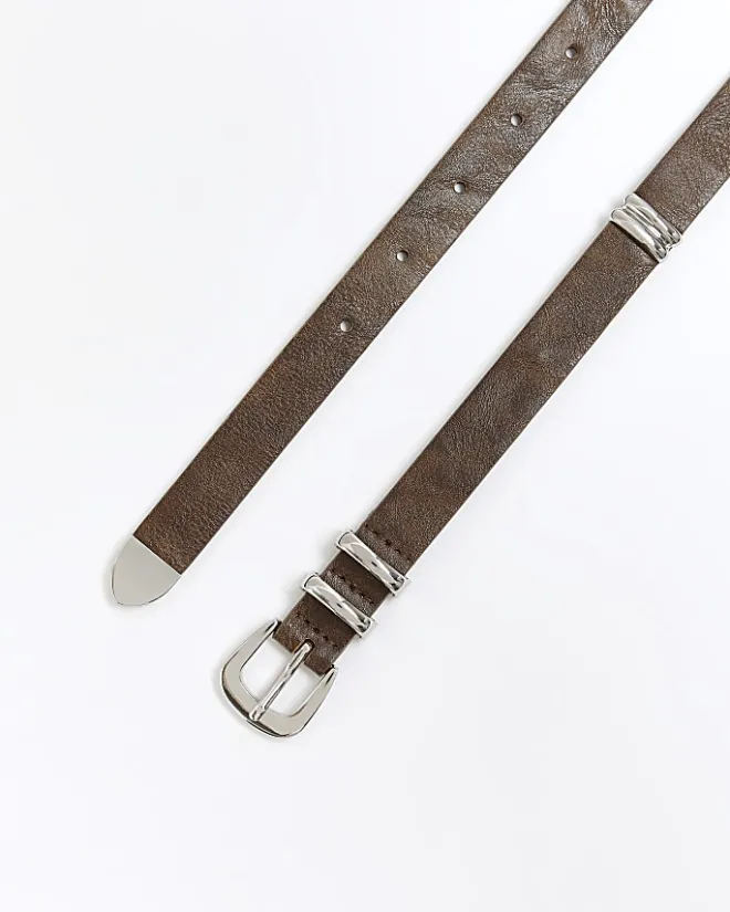 River Island skinny belt Brown Sale