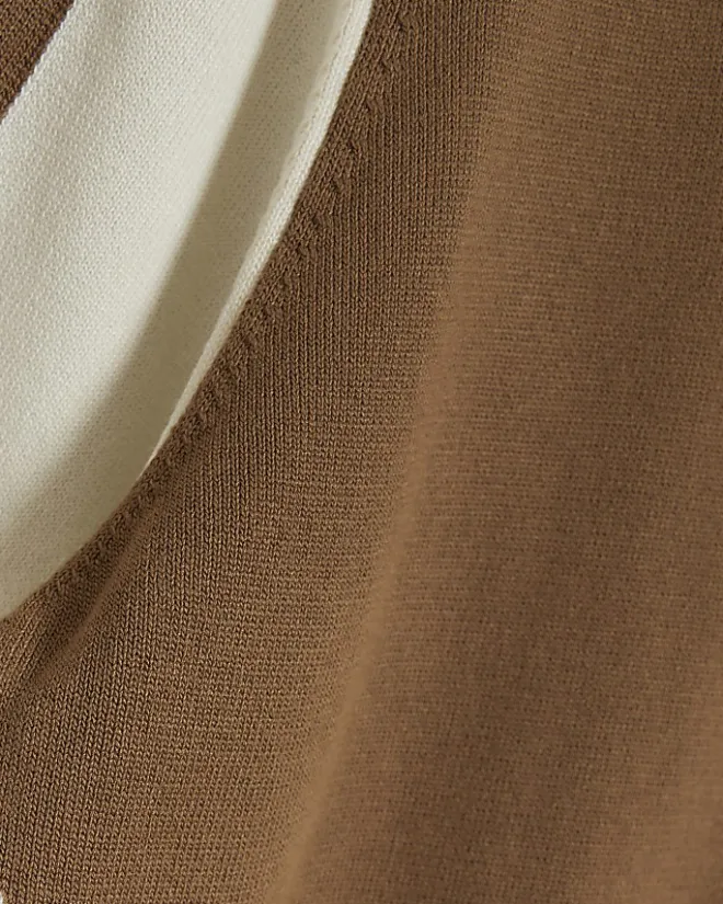River Island slim fit colour block knitted polo Brown Fashion