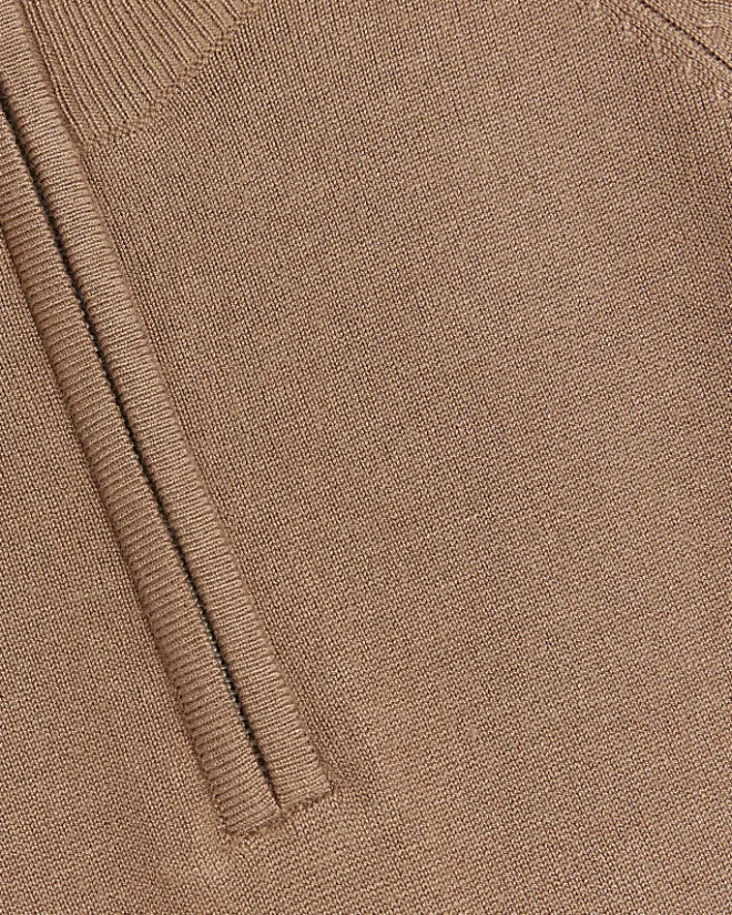 River Island slim fit knitted half zip jumper Brown Best