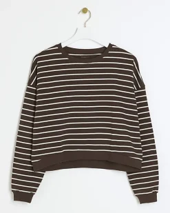 River Island stripe crop sweatshirt Brown Hot