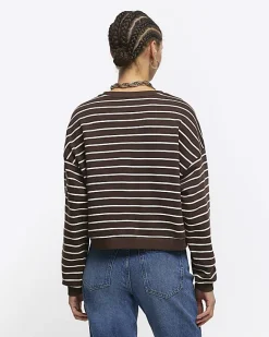 River Island stripe crop sweatshirt Brown Hot