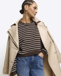 River Island stripe crop sweatshirt Brown Hot