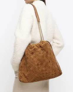 River Island suede weave slouch tote bag Brown New