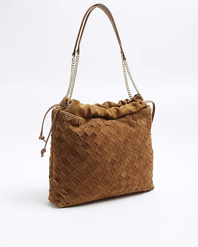 River Island suede weave slouch tote bag Brown New