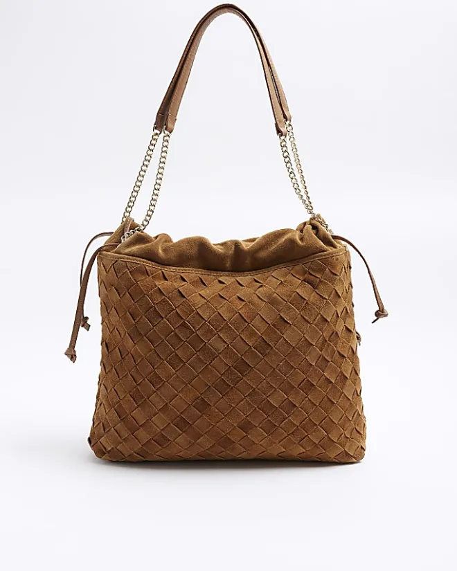 River Island suede weave slouch tote bag Brown New