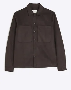 River Island suedette long sleeve shirt Brown Best