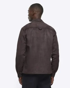 River Island suedette long sleeve shirt Brown Best