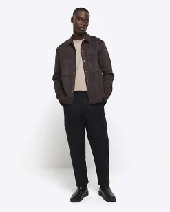 River Island suedette long sleeve shirt Brown Best