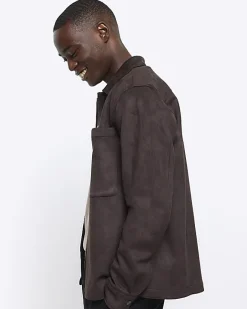 River Island suedette long sleeve shirt Brown Best