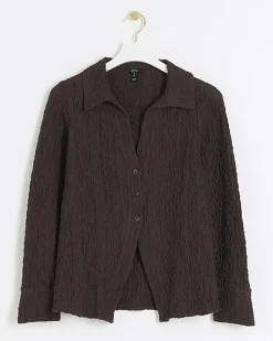 River Island textured long sleeve shirt Brown Hot