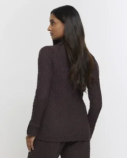 River Island textured long sleeve shirt Brown Hot