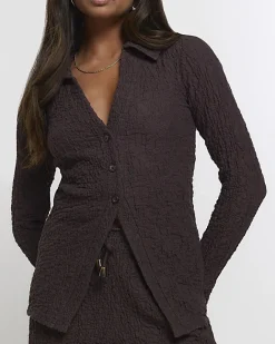 River Island textured long sleeve shirt Brown Hot