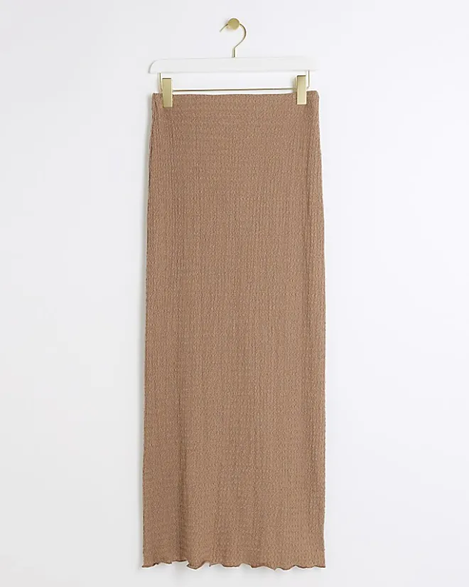 River Island textured midi skirt Brown Sale
