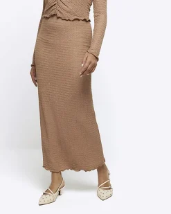 River Island textured midi skirt Brown Sale