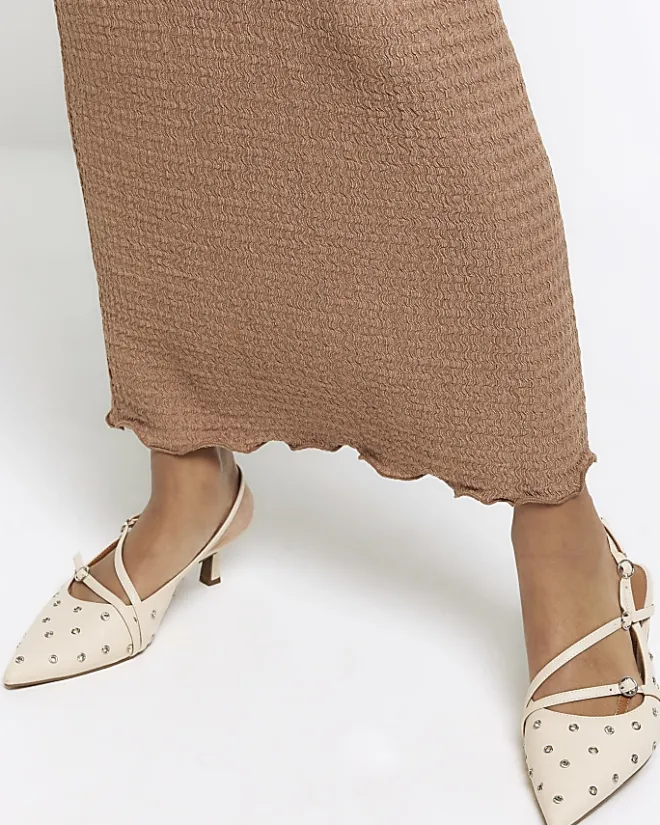River Island textured midi skirt Brown Sale