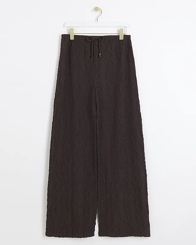 River Island textured wide leg trousers Brown Sale